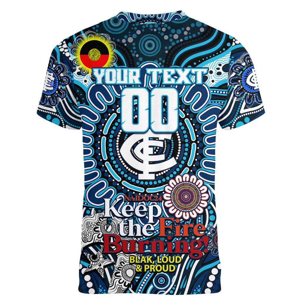 Custom Carlton Blues NAIDOC Week 2024 Women V-Neck T-Shirt Mascot Football