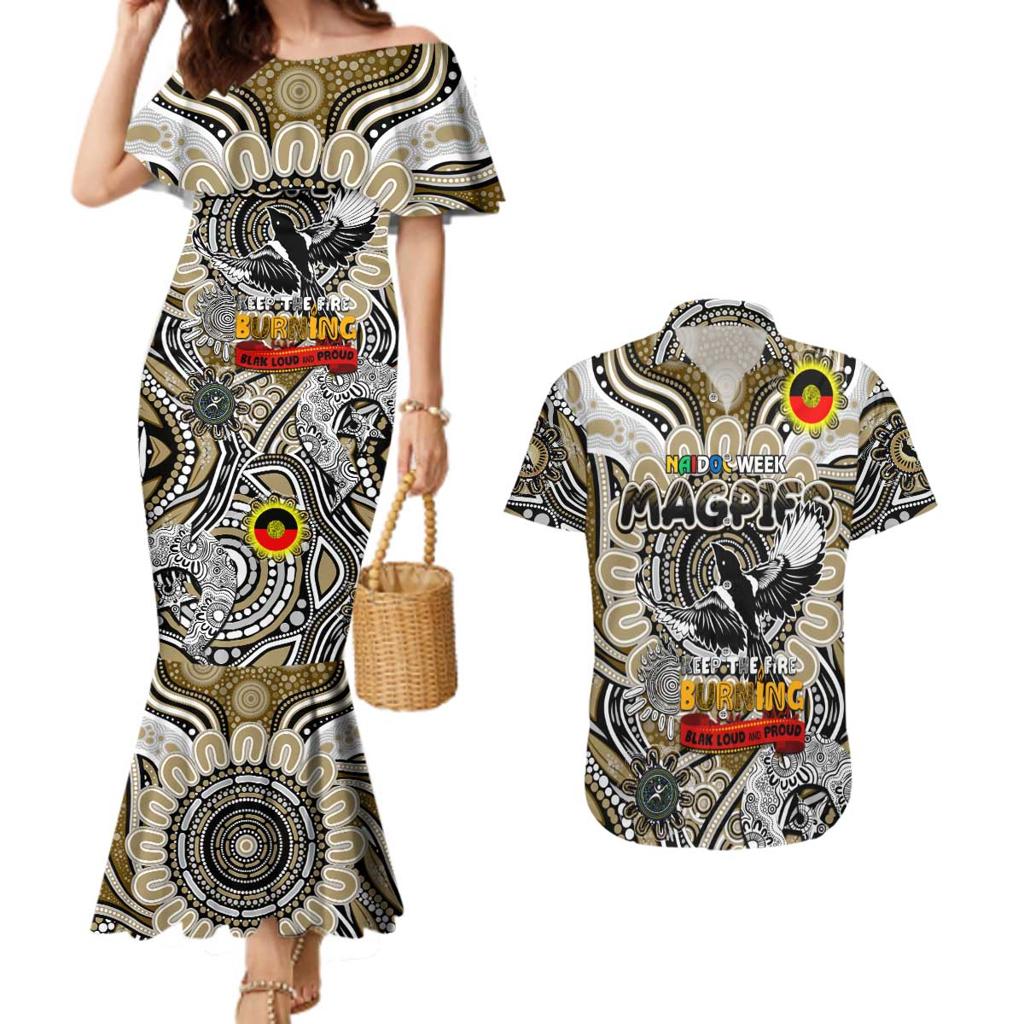 Custom Collingwood Magpies NAIDOC Week 2024 Couples Matching Mermaid Dress and Hawaiian Shirt Mascot Football