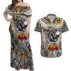 Custom Collingwood Magpies NAIDOC Week 2024 Couples Matching Off Shoulder Maxi Dress and Hawaiian Shirt Mascot Football