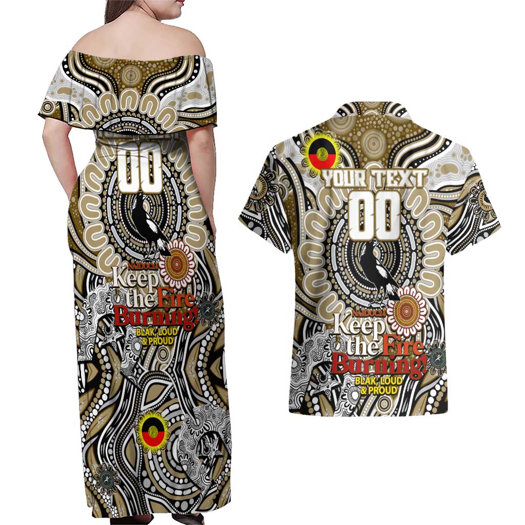 Custom Collingwood Magpies NAIDOC Week 2024 Couples Matching Off Shoulder Maxi Dress and Hawaiian Shirt Mascot Football