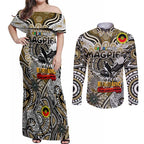Custom Collingwood Magpies NAIDOC Week 2024 Couples Matching Off Shoulder Maxi Dress and Long Sleeve Button Shirt Mascot Football