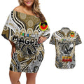Custom Collingwood Magpies NAIDOC Week 2024 Couples Matching Off Shoulder Short Dress and Hawaiian Shirt Mascot Football