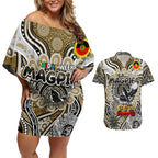 Custom Collingwood Magpies NAIDOC Week 2024 Couples Matching Off Shoulder Short Dress and Hawaiian Shirt Mascot Football