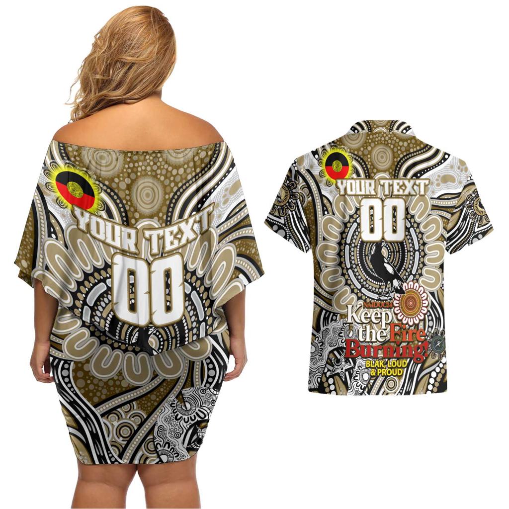Custom Collingwood Magpies NAIDOC Week 2024 Couples Matching Off Shoulder Short Dress and Hawaiian Shirt Mascot Football