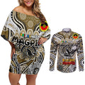Custom Collingwood Magpies NAIDOC Week 2024 Couples Matching Off Shoulder Short Dress and Long Sleeve Button Shirt Mascot Football