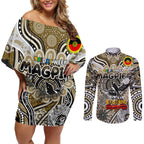 Custom Collingwood Magpies NAIDOC Week 2024 Couples Matching Off Shoulder Short Dress and Long Sleeve Button Shirt Mascot Football