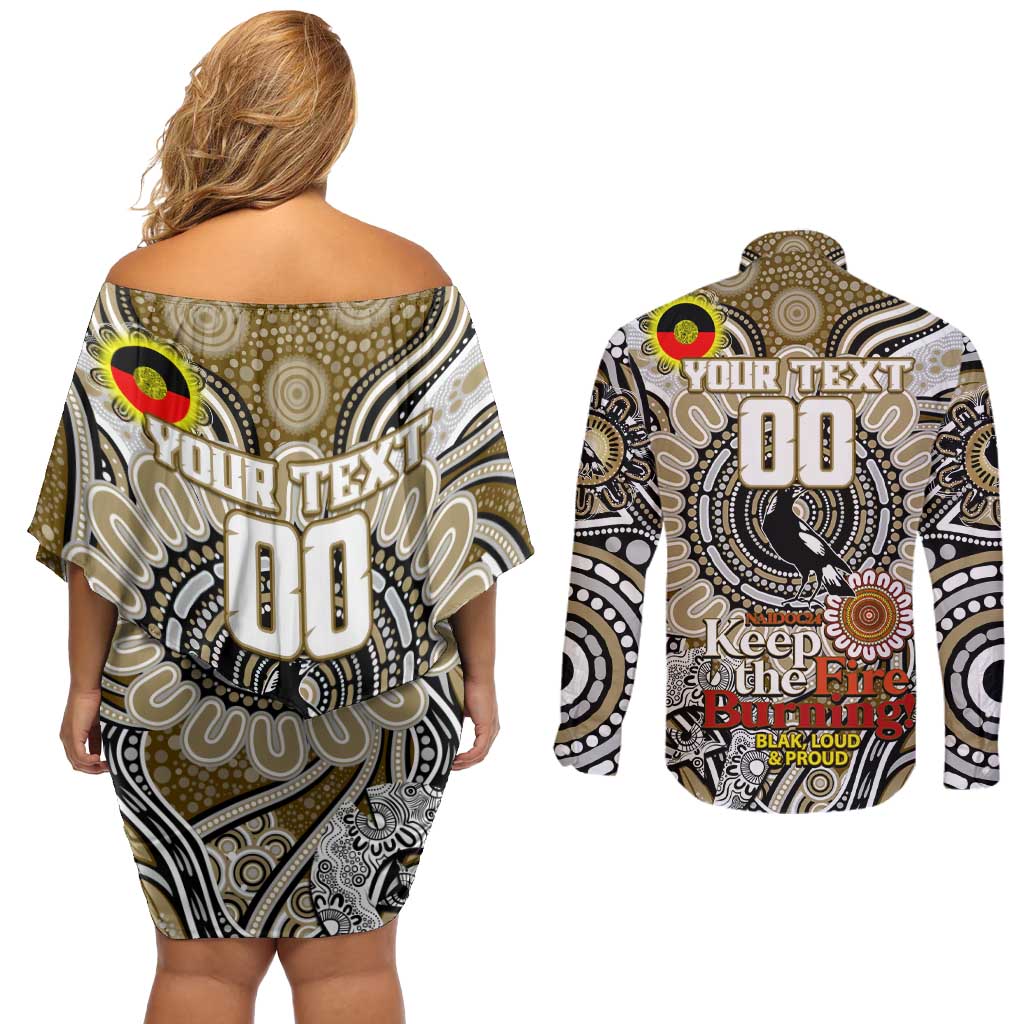 Custom Collingwood Magpies NAIDOC Week 2024 Couples Matching Off Shoulder Short Dress and Long Sleeve Button Shirt Mascot Football