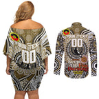 Custom Collingwood Magpies NAIDOC Week 2024 Couples Matching Off Shoulder Short Dress and Long Sleeve Button Shirt Mascot Football