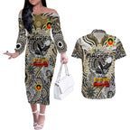 Custom Collingwood Magpies NAIDOC Week 2024 Couples Matching Off The Shoulder Long Sleeve Dress and Hawaiian Shirt Mascot Football