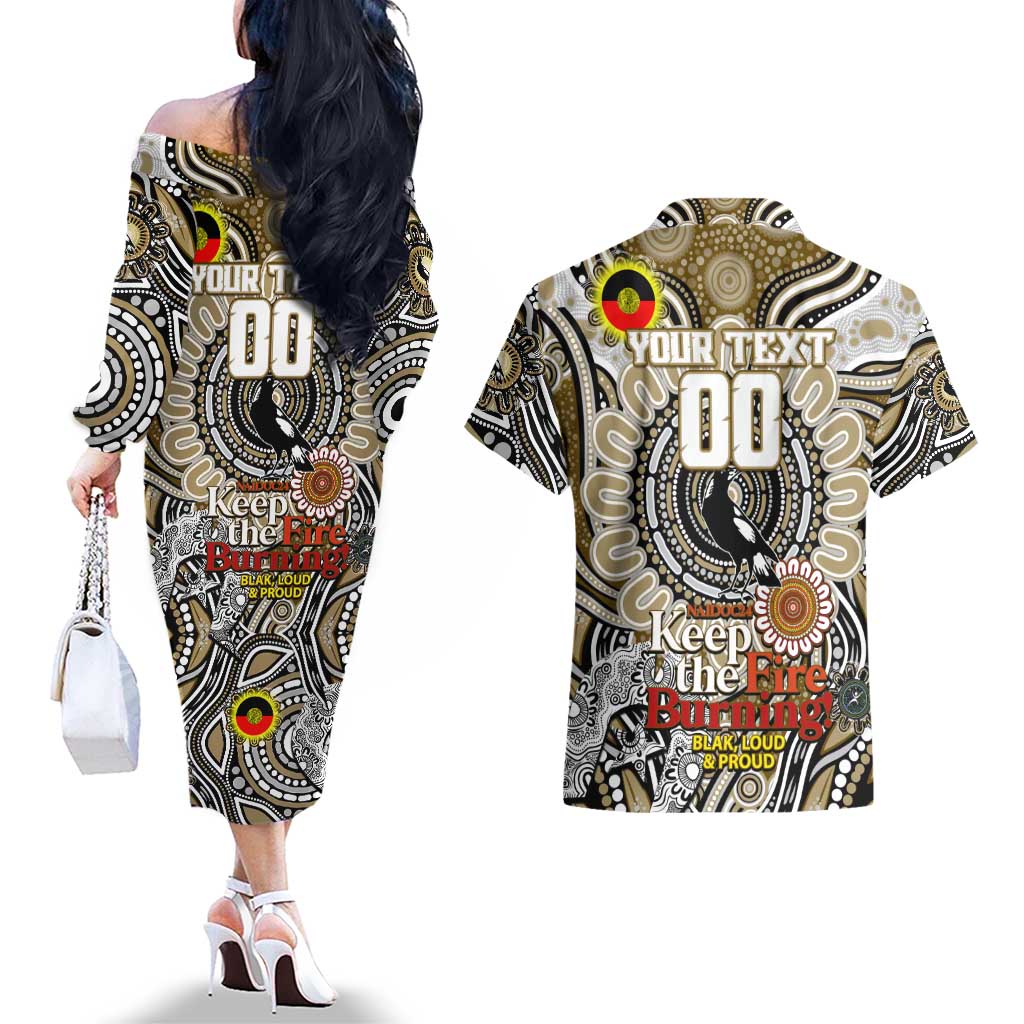 Custom Collingwood Magpies NAIDOC Week 2024 Couples Matching Off The Shoulder Long Sleeve Dress and Hawaiian Shirt Mascot Football