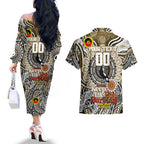 Custom Collingwood Magpies NAIDOC Week 2024 Couples Matching Off The Shoulder Long Sleeve Dress and Hawaiian Shirt Mascot Football