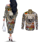 Custom Collingwood Magpies NAIDOC Week 2024 Couples Matching Off The Shoulder Long Sleeve Dress and Long Sleeve Button Shirt Mascot Football