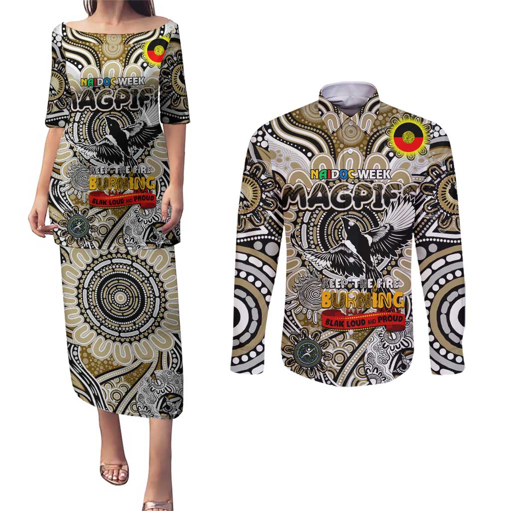 Custom Collingwood Magpies NAIDOC Week 2024 Couples Matching Puletasi and Long Sleeve Button Shirt Mascot Football