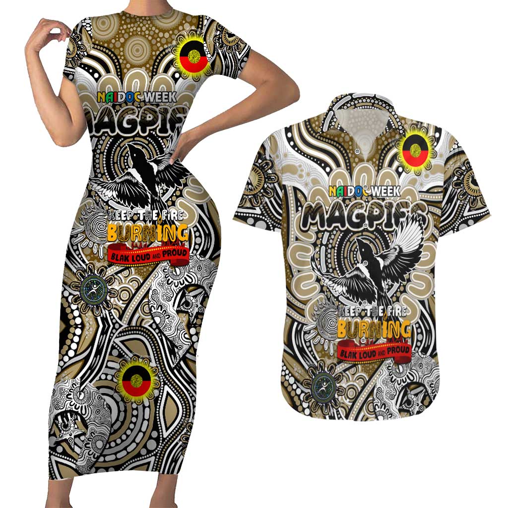Custom Collingwood Magpies NAIDOC Week 2024 Couples Matching Short Sleeve Bodycon Dress and Hawaiian Shirt Mascot Football