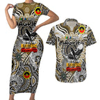 Custom Collingwood Magpies NAIDOC Week 2024 Couples Matching Short Sleeve Bodycon Dress and Hawaiian Shirt Mascot Football