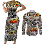 Custom Collingwood Magpies NAIDOC Week 2024 Couples Matching Short Sleeve Bodycon Dress and Long Sleeve Button Shirt Mascot Football