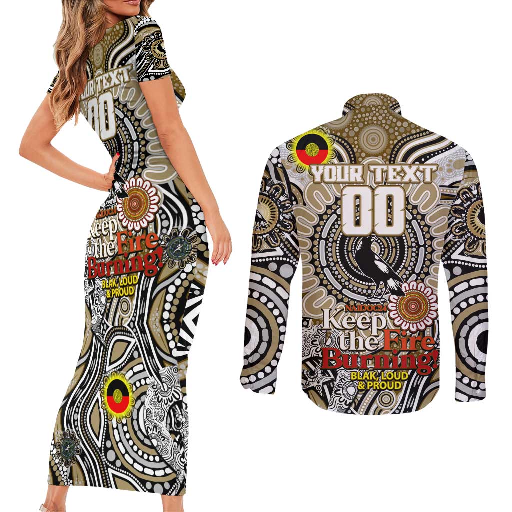 Custom Collingwood Magpies NAIDOC Week 2024 Couples Matching Short Sleeve Bodycon Dress and Long Sleeve Button Shirt Mascot Football