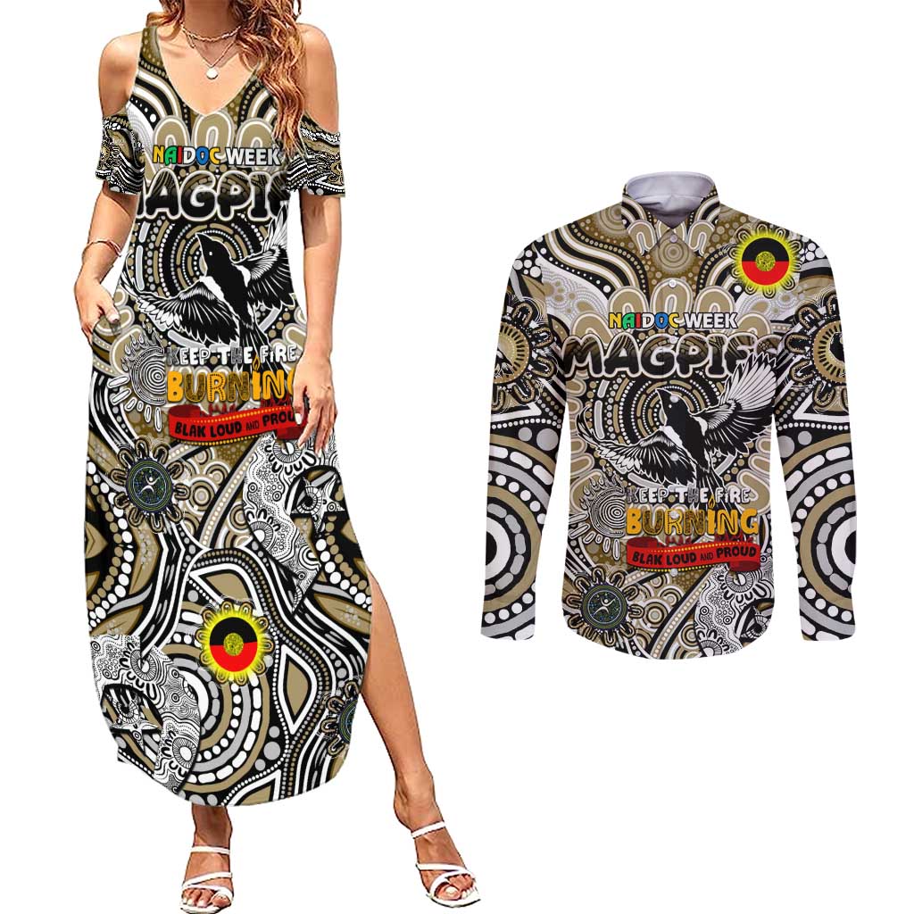 Custom Collingwood Magpies NAIDOC Week 2024 Couples Matching Summer Maxi Dress and Long Sleeve Button Shirt Mascot Football