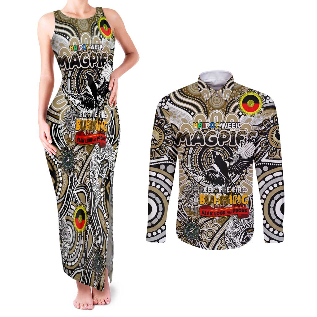 Custom Collingwood Magpies NAIDOC Week 2024 Couples Matching Tank Maxi Dress and Long Sleeve Button Shirt Mascot Football