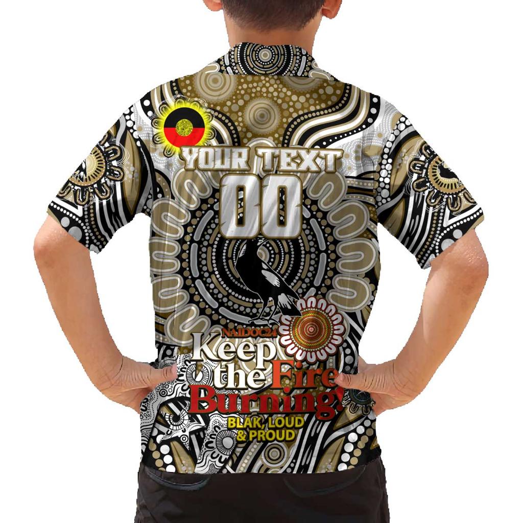 Custom Collingwood Magpies NAIDOC Week 2024 Family Matching Off The Shoulder Long Sleeve Dress and Hawaiian Shirt Mascot Football