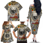 Custom Collingwood Magpies NAIDOC Week 2024 Family Matching Off The Shoulder Long Sleeve Dress and Hawaiian Shirt Mascot Football