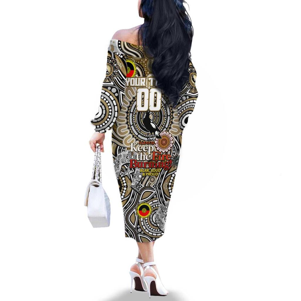 Custom Collingwood Magpies NAIDOC Week 2024 Family Matching Off The Shoulder Long Sleeve Dress and Hawaiian Shirt Mascot Football
