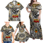 Custom Collingwood Magpies NAIDOC Week 2024 Family Matching Off Shoulder Maxi Dress and Hawaiian Shirt Mascot Football