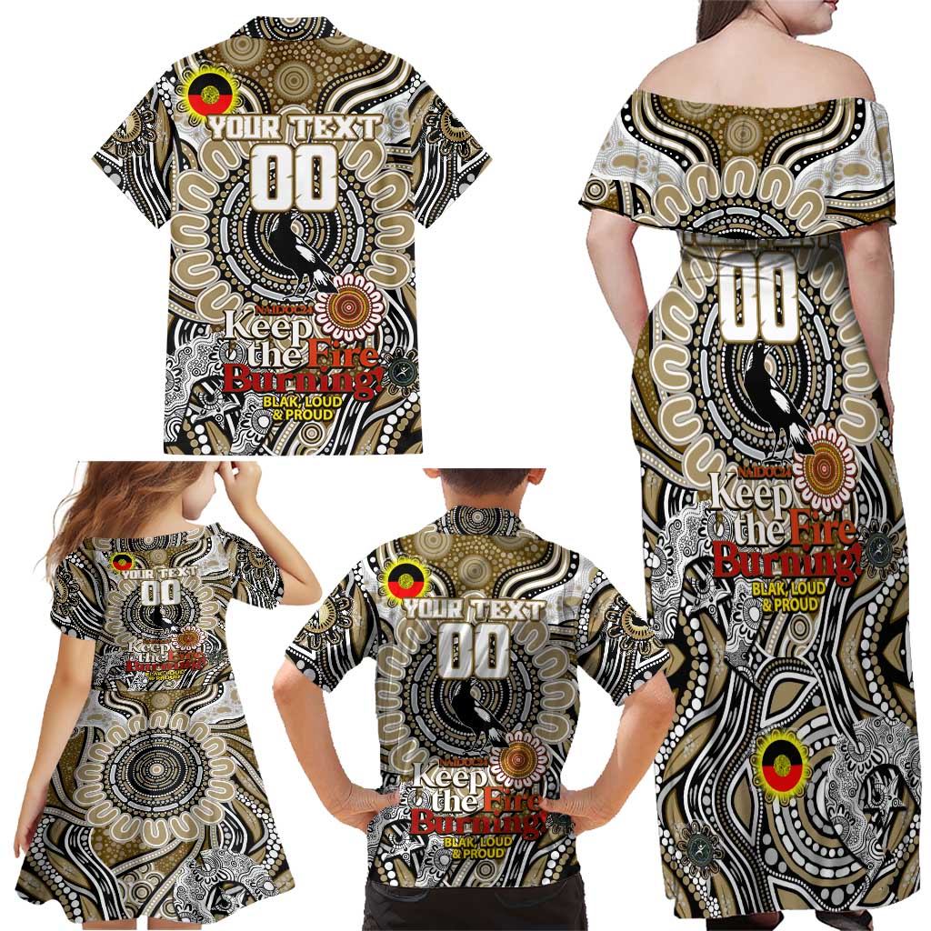Custom Collingwood Magpies NAIDOC Week 2024 Family Matching Off Shoulder Maxi Dress and Hawaiian Shirt Mascot Football