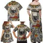 Custom Collingwood Magpies NAIDOC Week 2024 Family Matching Off Shoulder Maxi Dress and Hawaiian Shirt Mascot Football