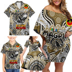 Custom Collingwood Magpies NAIDOC Week 2024 Family Matching Off Shoulder Short Dress and Hawaiian Shirt Mascot Football
