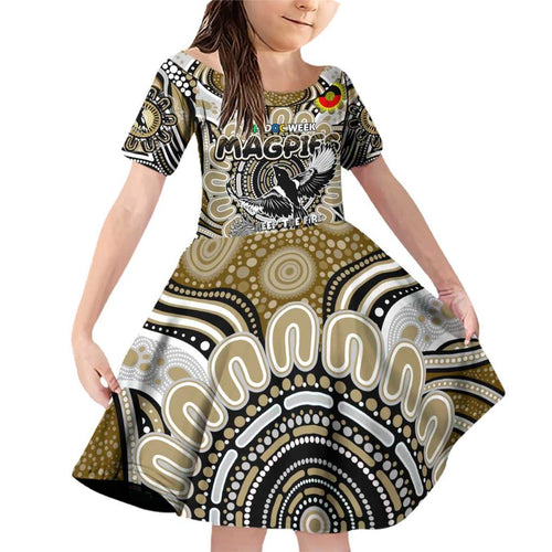 Custom Collingwood Magpies NAIDOC Week 2024 Family Matching Off Shoulder Short Dress and Hawaiian Shirt Mascot Football