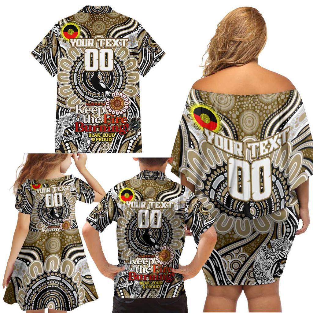 Custom Collingwood Magpies NAIDOC Week 2024 Family Matching Off Shoulder Short Dress and Hawaiian Shirt Mascot Football