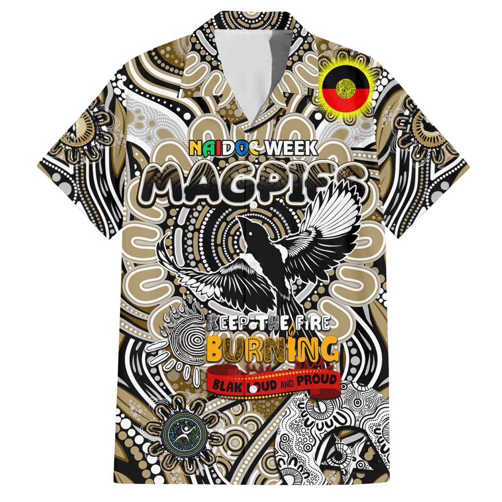Custom Collingwood Magpies NAIDOC Week 2024 Family Matching Off Shoulder Short Dress and Hawaiian Shirt Mascot Football