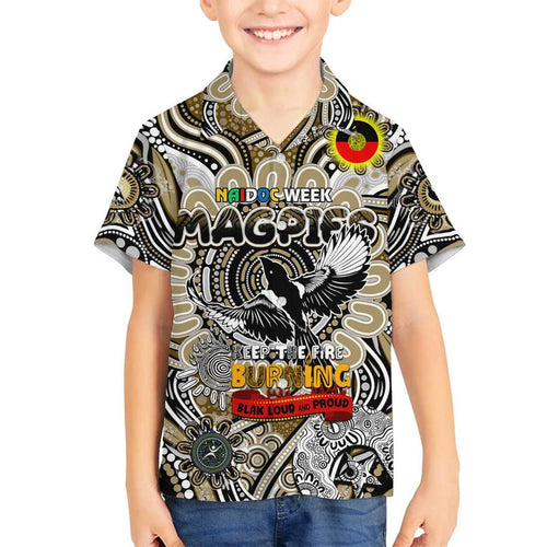 Custom Collingwood Magpies NAIDOC Week 2024 Family Matching Off Shoulder Short Dress and Hawaiian Shirt Mascot Football