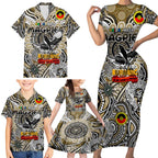 Custom Collingwood Magpies NAIDOC Week 2024 Family Matching Short Sleeve Bodycon Dress and Hawaiian Shirt Mascot Football