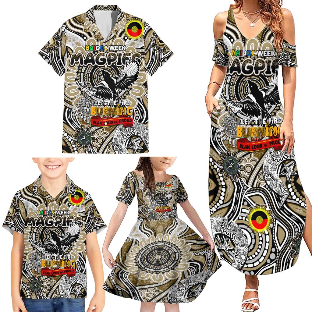 Custom Collingwood Magpies NAIDOC Week 2024 Family Matching Summer Maxi Dress and Hawaiian Shirt Mascot Football