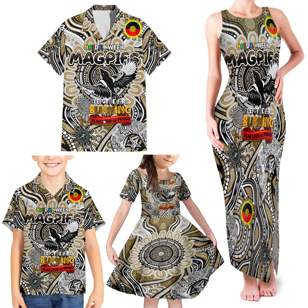 Custom Collingwood Magpies NAIDOC Week 2024 Family Matching Tank Maxi Dress and Hawaiian Shirt Mascot Football