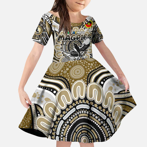 Custom Collingwood Magpies NAIDOC Week 2024 Kid Short Sleeve Dress Mascot Football