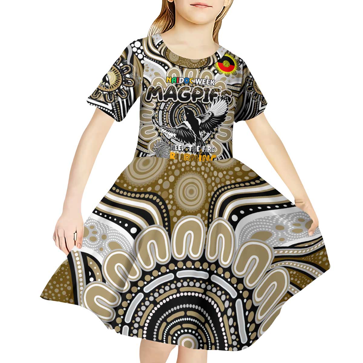Custom Collingwood Magpies NAIDOC Week 2024 Kid Short Sleeve Dress Mascot Football