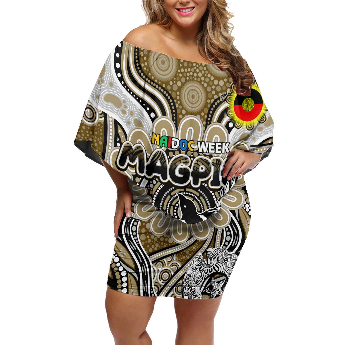 Custom Collingwood Magpies NAIDOC Week 2024 Off Shoulder Short Dress Mascot Football