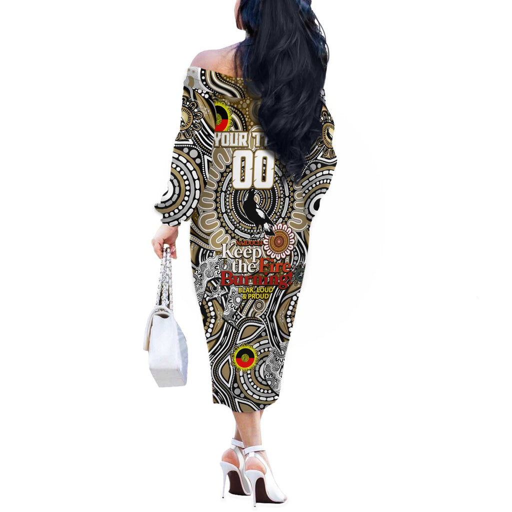 Custom Collingwood Magpies NAIDOC Week 2024 Off The Shoulder Long Sleeve Dress Mascot Football