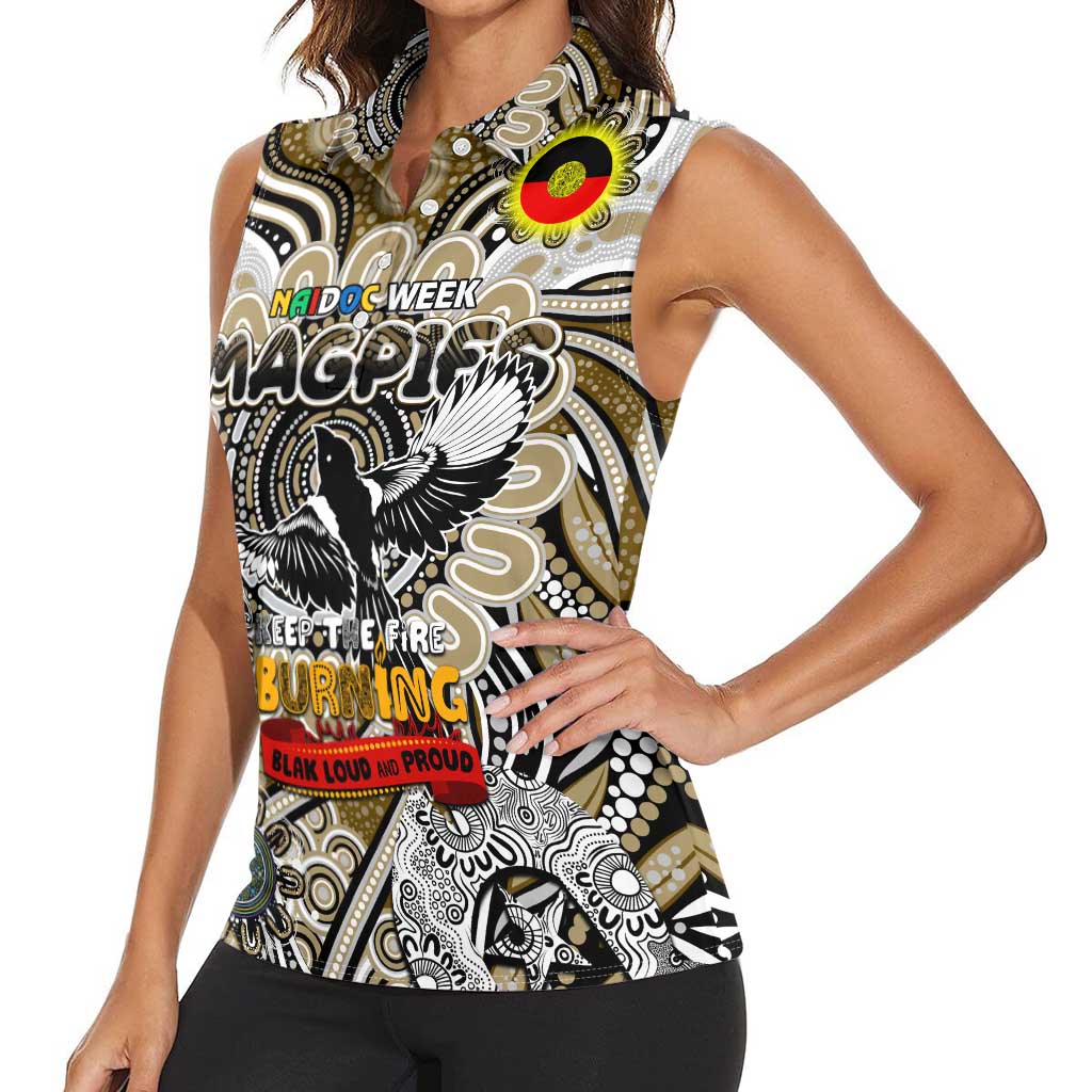 Custom Collingwood Magpies NAIDOC Week 2024 Women Sleeveless Polo Shirt Mascot Football