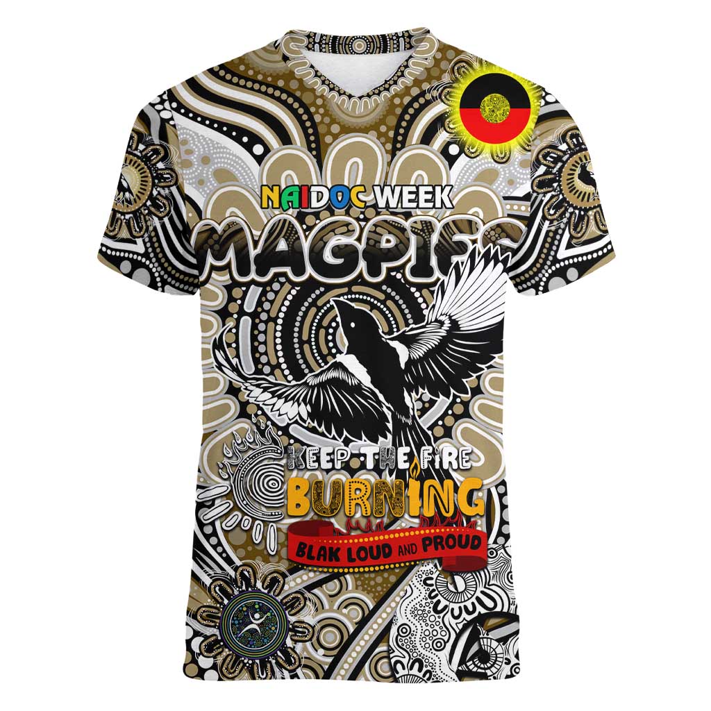 Custom Collingwood Magpies NAIDOC Week 2024 Women V-Neck T-Shirt Mascot Football