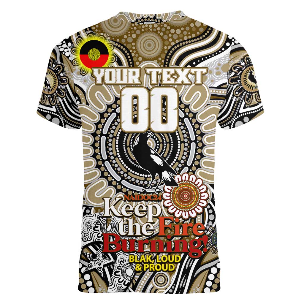 Custom Collingwood Magpies NAIDOC Week 2024 Women V-Neck T-Shirt Mascot Football