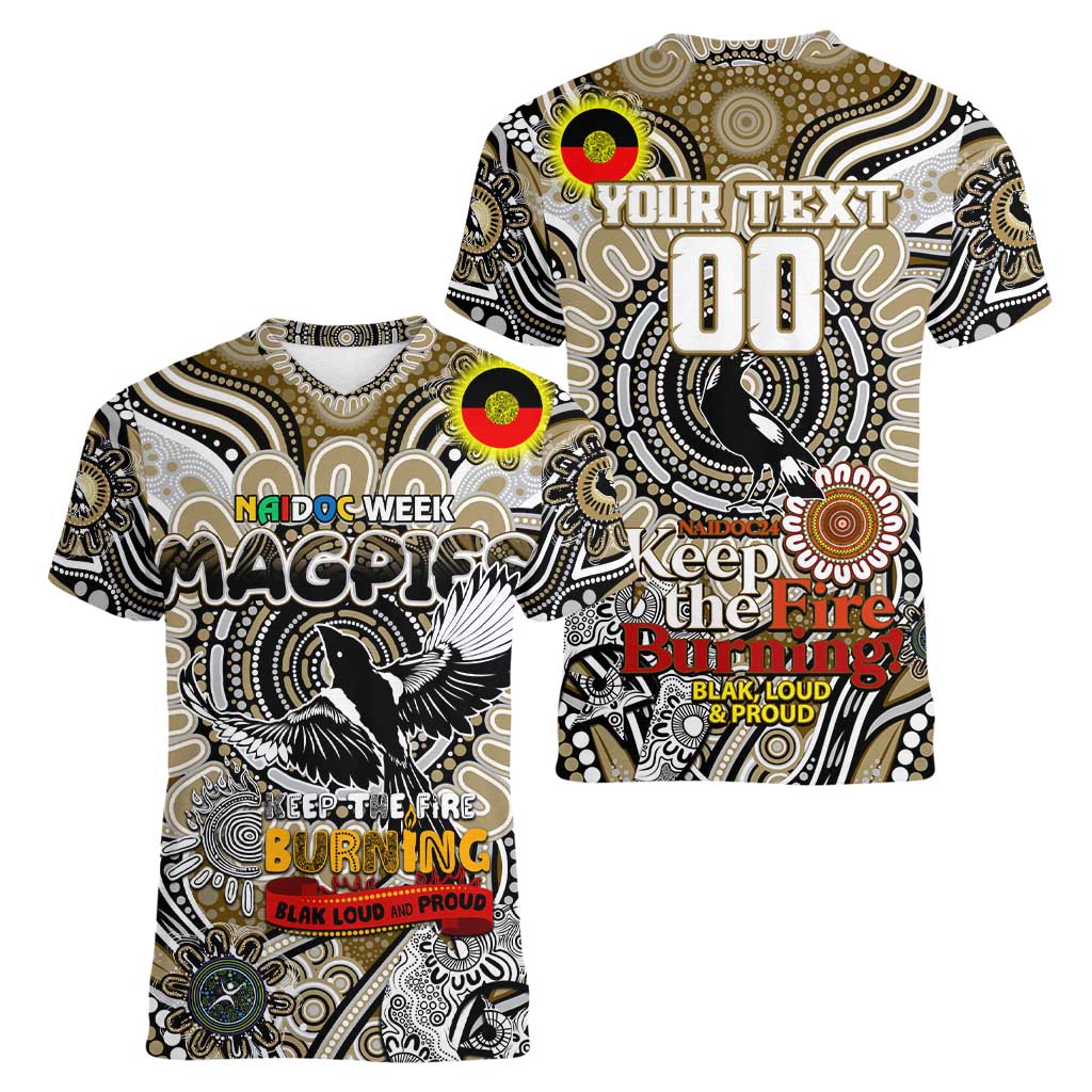 Custom Collingwood Magpies NAIDOC Week 2024 Women V-Neck T-Shirt Mascot Football