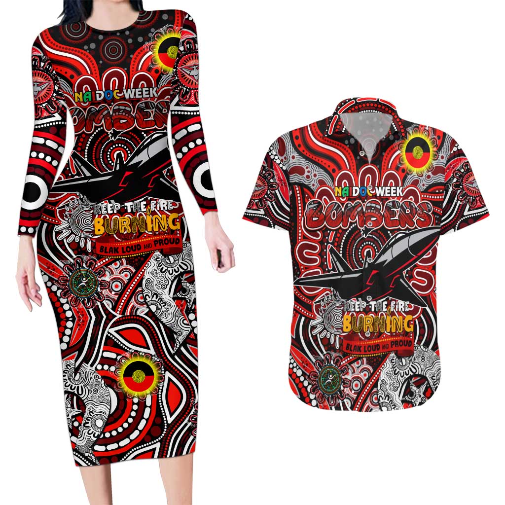 Custom Essendon Bombers NAIDOC Week 2024 Couples Matching Long Sleeve Bodycon Dress and Hawaiian Shirt Mascot Football