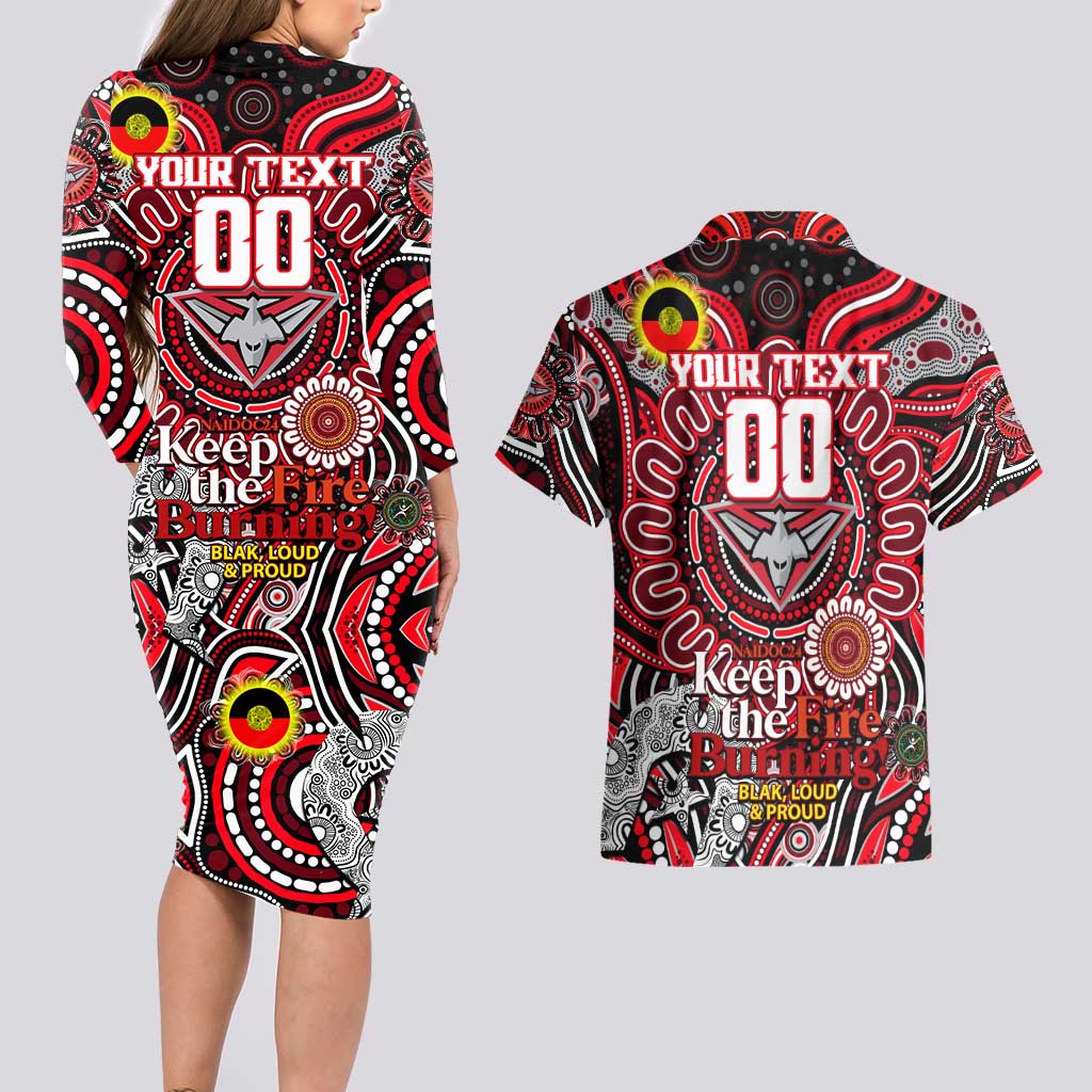 Custom Essendon Bombers NAIDOC Week 2024 Couples Matching Long Sleeve Bodycon Dress and Hawaiian Shirt Mascot Football