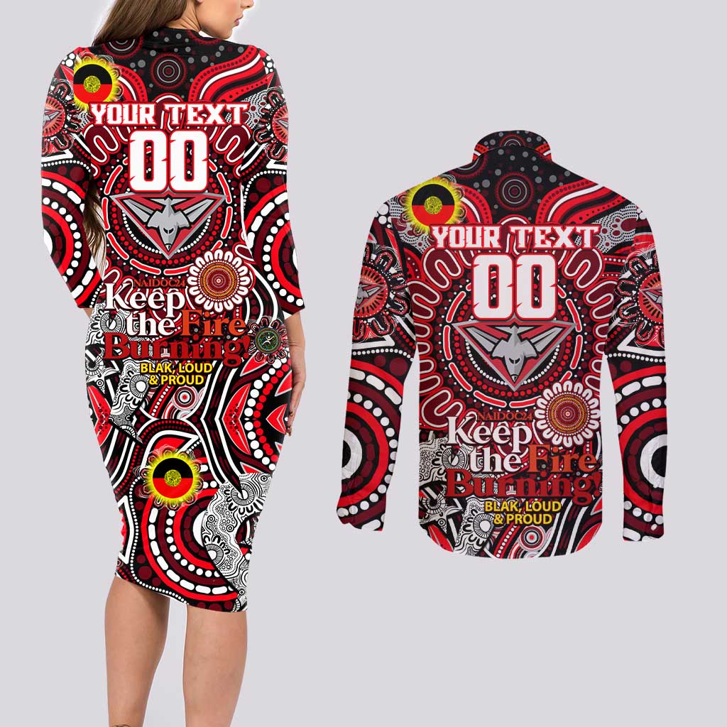 Custom Essendon Bombers NAIDOC Week 2024 Couples Matching Long Sleeve Bodycon Dress and Long Sleeve Button Shirt Mascot Football