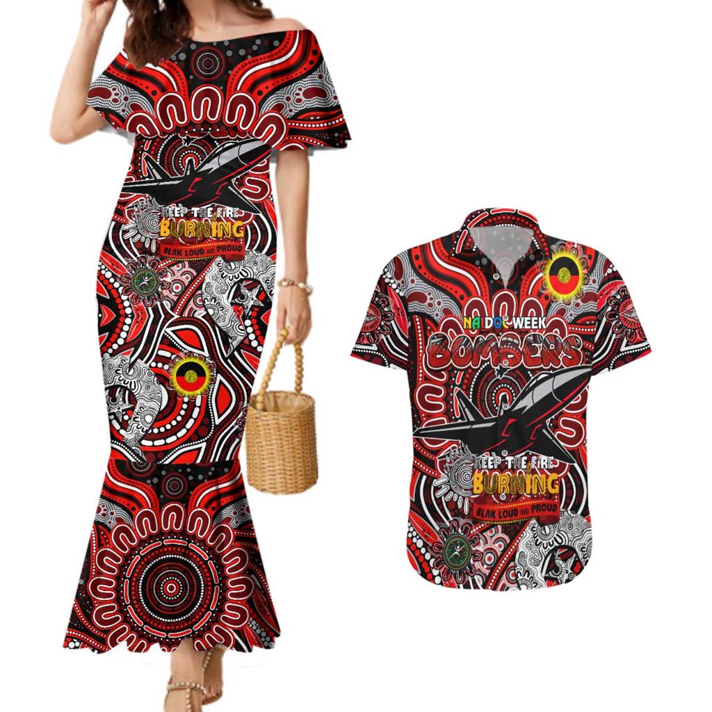 Custom Essendon Bombers NAIDOC Week 2024 Couples Matching Mermaid Dress and Hawaiian Shirt Mascot Football