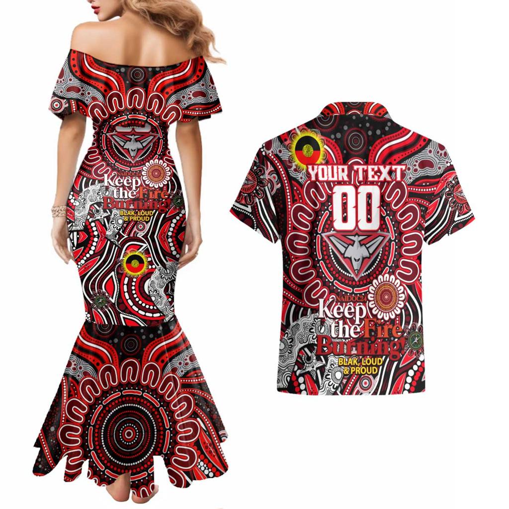 Custom Essendon Bombers NAIDOC Week 2024 Couples Matching Mermaid Dress and Hawaiian Shirt Mascot Football
